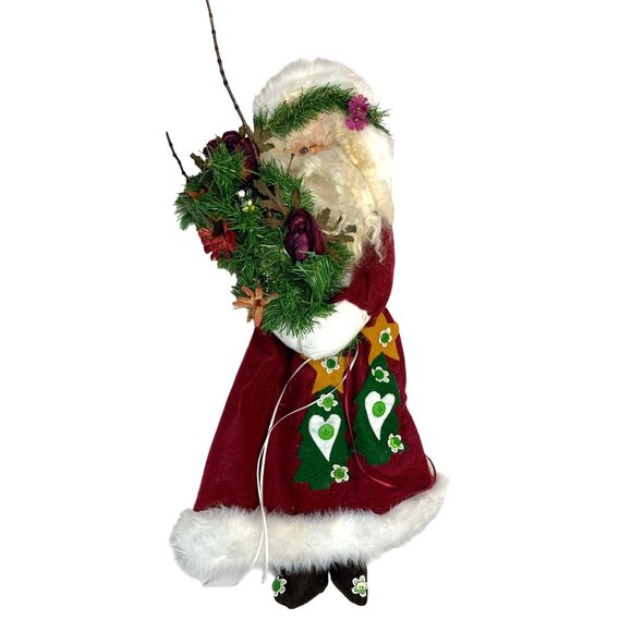 Santa Claus Doll Push Holding Pine Cone Bouquet 27 in Tall Sitting Christmas Dec - Picture 1 of 3